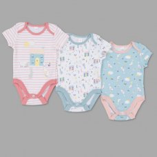 T20547: Baby Girls Organic Cotton 3 Pack Bodysuits With Extendable Gussets (0-12 Months)